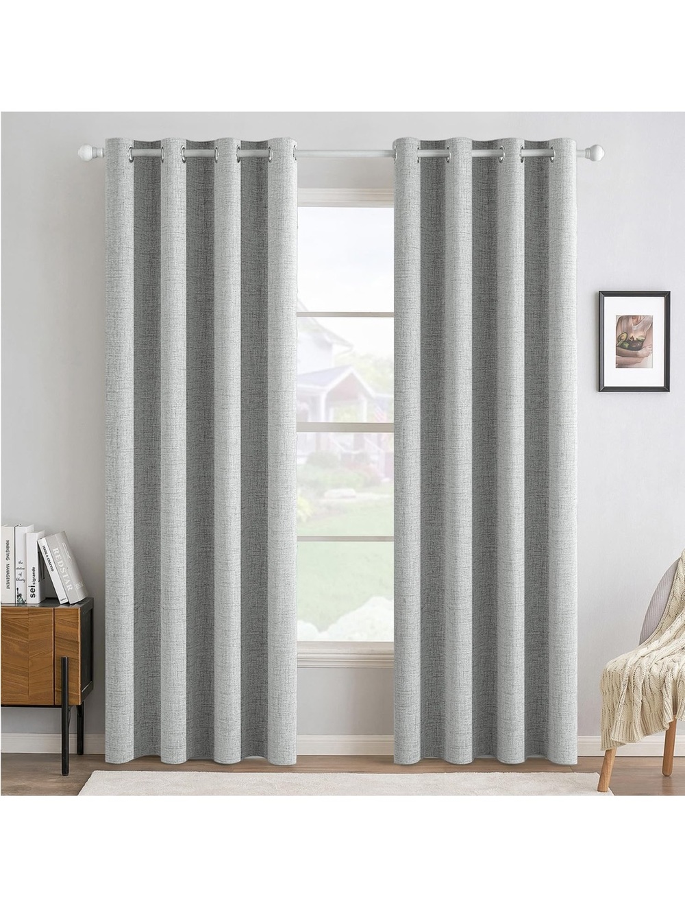 Linen Curtains for Bedroom 100% Blackout Thermal Insulated Glacier Gray 52 x 90